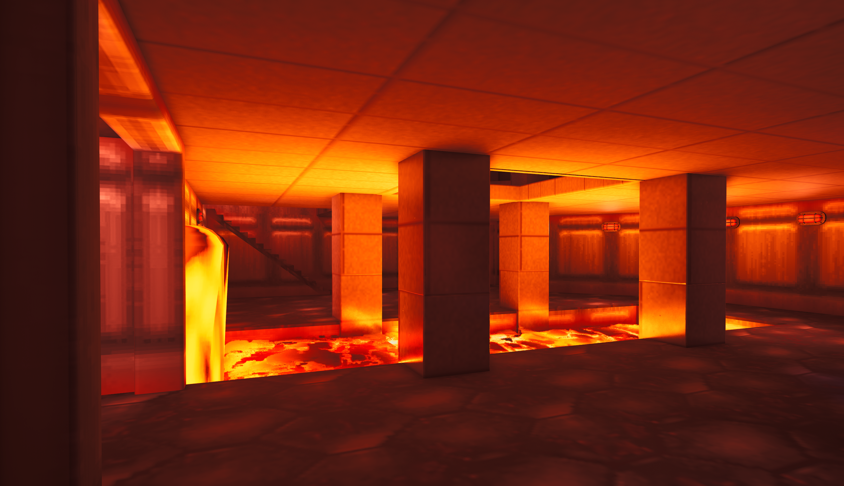 Lava-lit halls in the Doom level